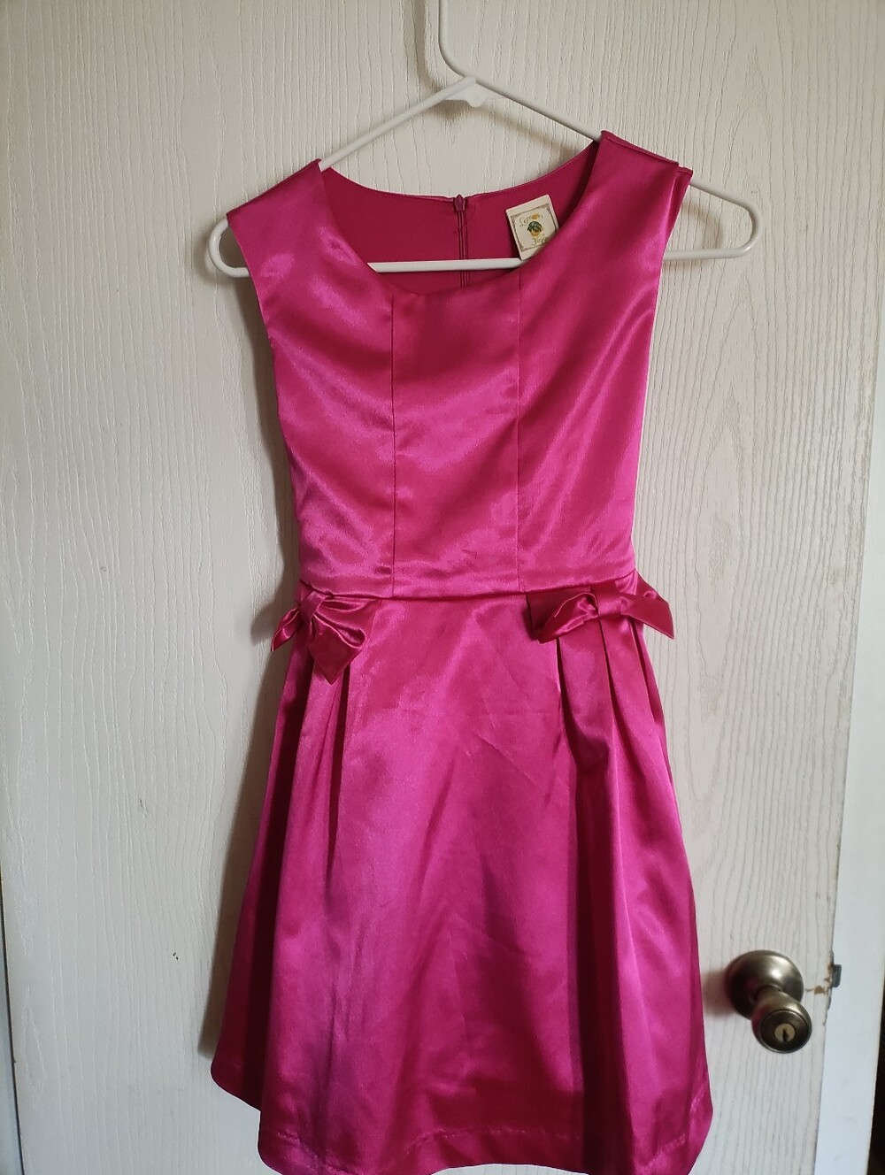 Girls' Fuchsia Satin Party Dress with Bow Accents